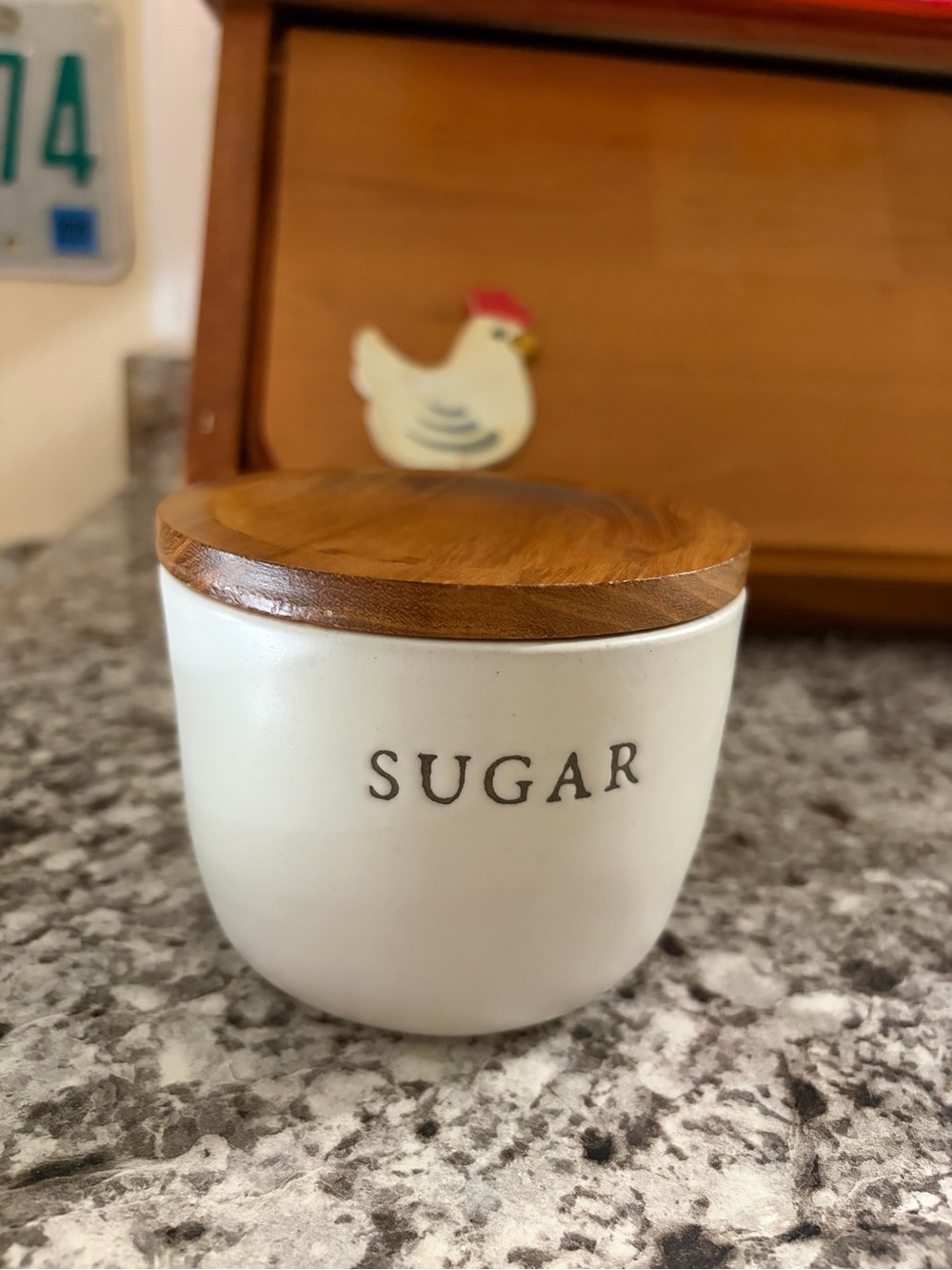 Hearth & Hand Cream Ceramic Sugar Jar with Wood Lid